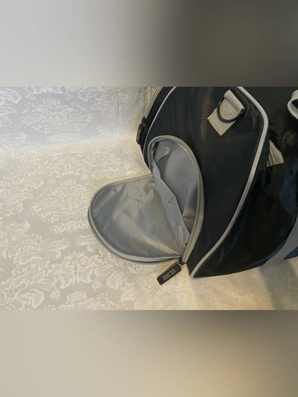 Men's Black Duffel Bag with Gray Straps - Classic Travel & Gym Bag